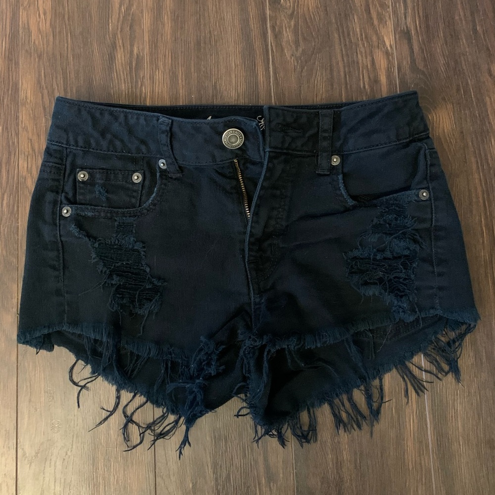 Black Destroyed Shorts
